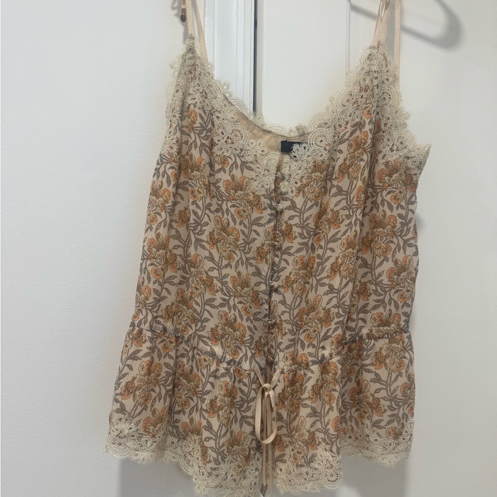 Chloe Inspired Paige Jeans Floral Lace Trim Camisole Top